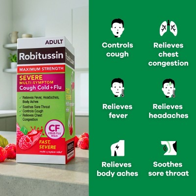 Robitussin Maximum Strength Multi-Symptom Cold Relief Liquid - Dextromethorphan - 8 fl oz: Contains Expectorant, 1-Pack, Unflavored