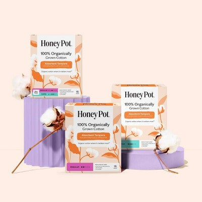 Honey Pot 100% Organically Grown Cotton Tampons - Regular absorbency - 18 ct