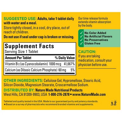 Nature Made Vitamin B12 1000 mcg, Energy Metabolism Support, Time Release Tablets
