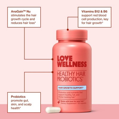 Love Wellness Healthy Hair Probiotics for Fuller and Shinier Hair - 30ct