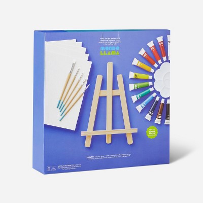 25pc Artist Acrylic Starter Set - Mondo Llama™: Easel & Paint Kit with Brushes, Palette, Canvas Boards, Design Guide