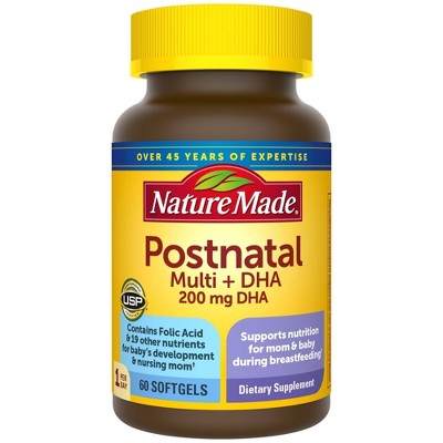 Nature Made Postnatal Multivitamin + DHA 200 mg Softgels, USP Verified - 60ct