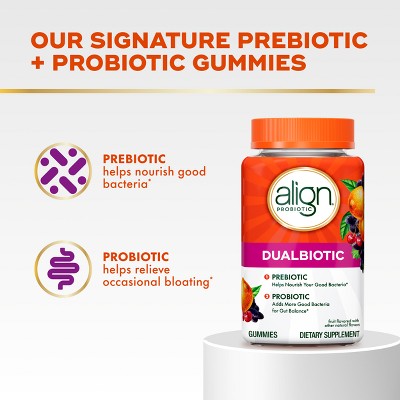 Align DualBiotic Prebiotic & Probiotic Daily Supplement Gummies - Natural Fruit  - 60ct