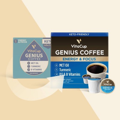 VitaCup Genius Energy & Focus Medium Roast Coffee - Single Serve Pods - 18ct: Vegan, Sugar-Free, Cinnamon
