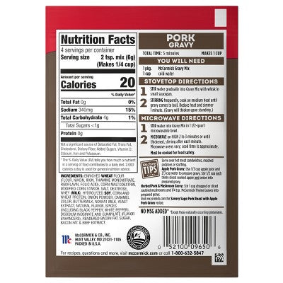McCormick Pork Gravy Seasoning Mix - 0.87 oz: No Added MSG, No Artificial Flavors