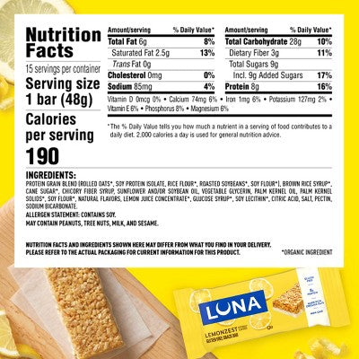 LUNA LemonZest Nutrition Bars
