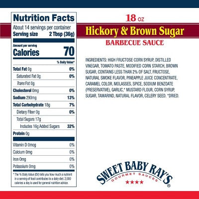 Sweet Baby Ray's Hickory & Brown Sugar Barbecue Sauce - 18oz: Gluten-Free