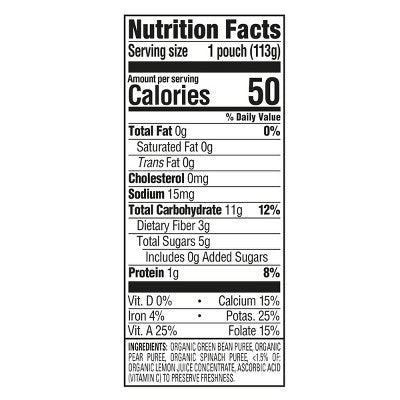 Happy Baby Organic Green Beans, Spinach & Pears Baby Food Pouch - 4oz