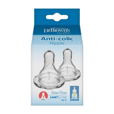 Dr. Brown's Level 1 Narrow Baby Bottle Silicone Nipples, Slow Flow 0m+