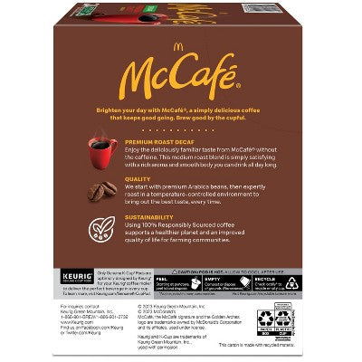24ct McCafe Premium Roast Decaf Keurig K-Cup Coffee Pods Decaffeinated Medium Roast