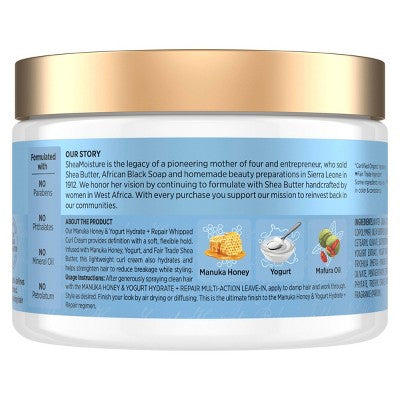 SheaMoisture Manuka Honey + Yogurt Hydrate + Repair Whipped Curl Cream - 11.5oz: Moisturizing, Strengthening, Paraben-Free, Sulfate-Free