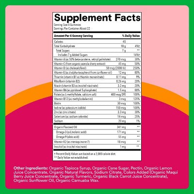 SmartyPants Organic Women's Multi & Vegetarian Omega 3 Gummy Vitamins with D3, C & B12 - 90 ct
