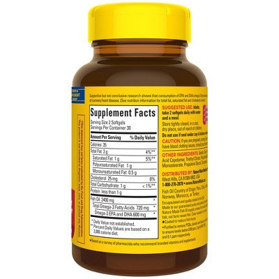 Nature Made Burp Less Ultra Fish Oil Supplements 1200 mg for Heart Health Support Omega3 Softgels- 60ct