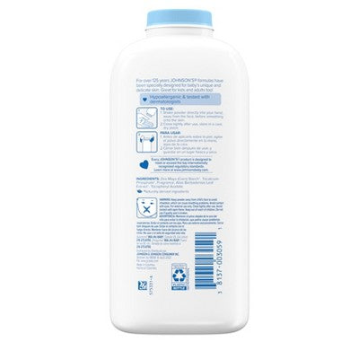 Johnson's Naturally Derived Cornstarch Baby Powder, Aloe & Vitamin E for Delicate Skin
