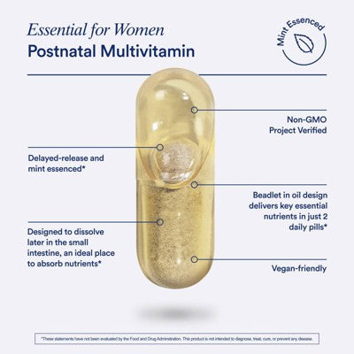 Ritual Postnatal Multivitamin with Vegan Omega-3 DHA, Choline, and Vitamins A, C, D3 and Zinc Vegan Capsules - Mint Essenced - 60ct