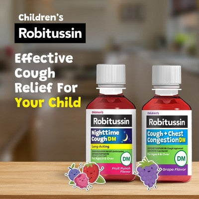 Children's Robitussin Day/Night Cough & Chest Congestion DM: 2-Pack Kids Liquid Medicine, 4 fl oz Each, Dextromethorphan