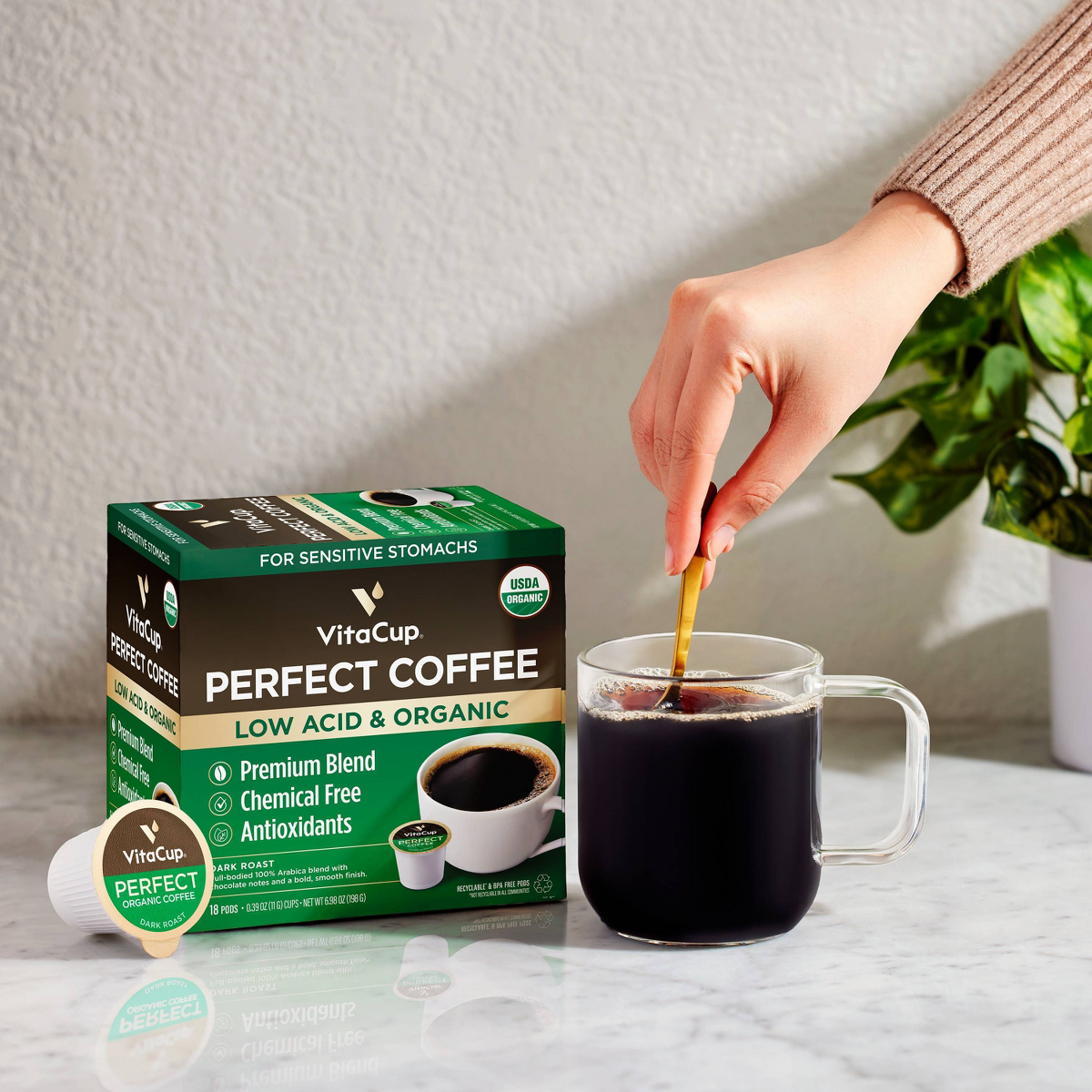 VitaCup Perfect Low Acid Dark Roast Coffee Pods - 18ct