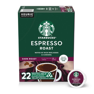 Starbucks Espresso Roast Coffee Pods - 22ct: Keurig Compatible, Arabica Beans, Caramel Flavor