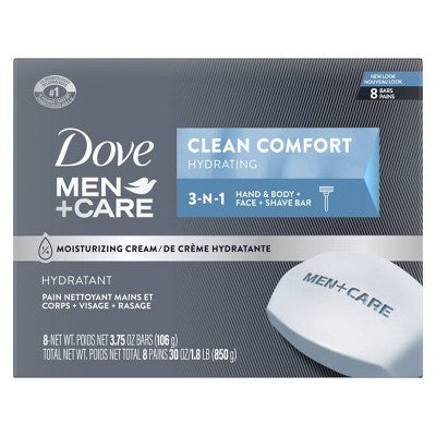 Dove Men+Care Clean Comfort Body & Face Bar Soap - 8pk - 3.75oz each