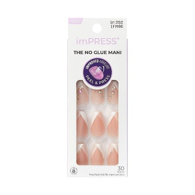 Impress French Tip Press-On Fake Nails Medium Coffin - Glimpse - 33ct