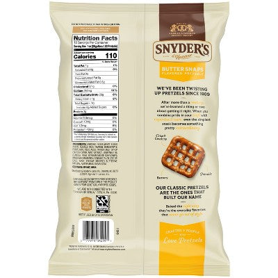 Snyder's of Hanover Pretzels Butter Snaps - 12oz: Low Fat, No Artificial Colors, No High Fructose Corn Syrup