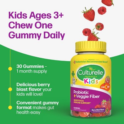 Culturelle Kids Probiotic + Gluten Free Veggie Fiber Gummies - Berry - 30ct