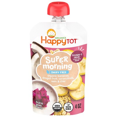 Happy Tot Super Morning Dairy-Free Organic Bananas, Dragonfruit, Coconut Milk, Oats & Chia Toddler Pouch - 4oz