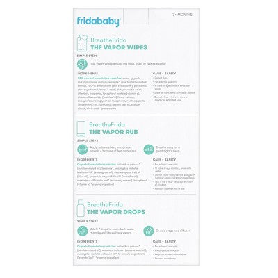 Frida Baby Breathe Easy Kit Sick Day Essentials with Vapor Wipes, Vapor Rub and Vapor Drops