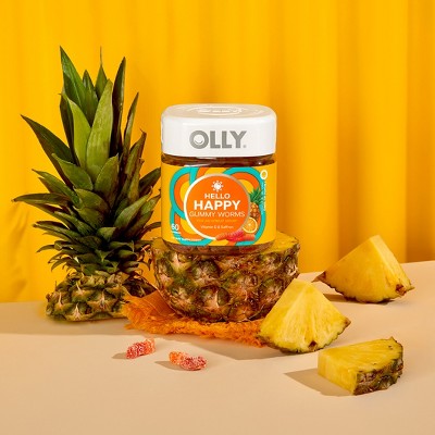 OLLY Hello Happy Gummy Worm Supplements with Vitamin D and Saffron - 60ct