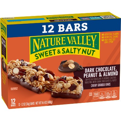 Nature Valley Sweet & Salty Dark Chocolate Peanut & Almond Bars - 12ct/14.4oz: Low Sodium, No Artificial Flavors, Crunchy