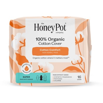 Honey Pot 100% Organic Cotton Comfort Cover Super Pads - 16 ct