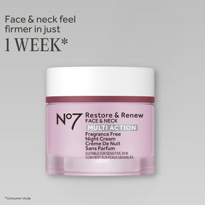 No7 Restore & Renew Face & Neck Multi Action Fragrance Free Night Cream - 1.69 fl oz