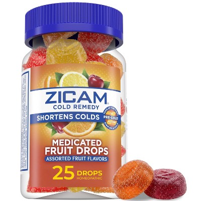 Zicam Cold Remedy Medicated Drops - Fruit - 25ct: Zincum Aceticum 2x, Homeopathic Cold Cough Flu Treatment, Gummy