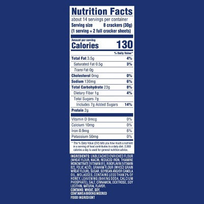 Honey Maid Cinnamon Graham Crackers Lunch Snacks - 14.4oz: Naturally Flavored, 100 Percent Whole Grain, No High Fructose Corn Syrup