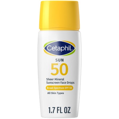 Cetaphil Sheer Mineral Face Sunscreen Moisturizer Drops Reef Safe- SPF 50 - Travel Size - 1.7 fl oz