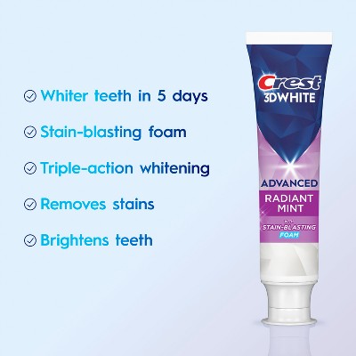 Crest 3D White Advanced Teeth Whitening Toothpaste - Radiant Mint - 3.3oz/3pk