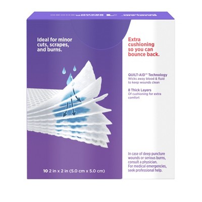 Johnson & Johnson Brand Cushion Care Gauze Pads, Small, 2 in x 2 in - 10 ct