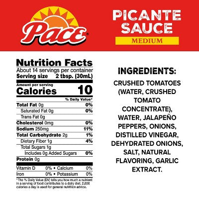 Pace Medium Picante Sauce 16oz: Gluten-Free, No Added Sugar, Vegan