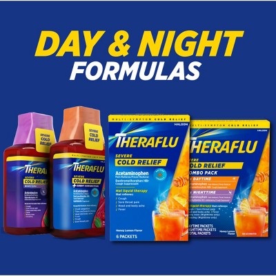 Theraflu Multi-Symptom Severe Cold Relief Day & Night Powder - Honey Lemon​ - 12ct: Contains 650mg Acetaminophen