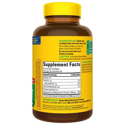 Nature Made Magnesium Citrate 250 mg per serving, Magnesium Supplement, Softgels, USP Verified - 120ct
