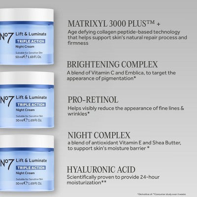 No7 Lift & Luminate Triple Action Night Cream - 1.69 fl oz