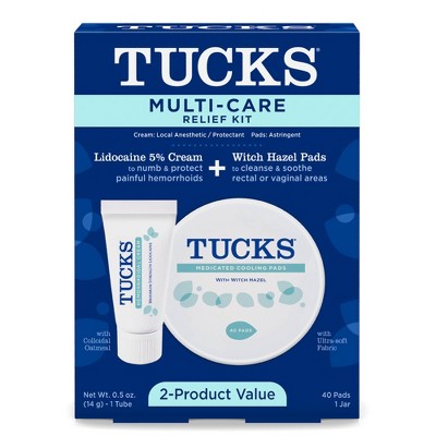 Tucks Multi-Care Relief Kit Witch Hazel Pads - 40ct & Lidocaine Cream - 0.5oz