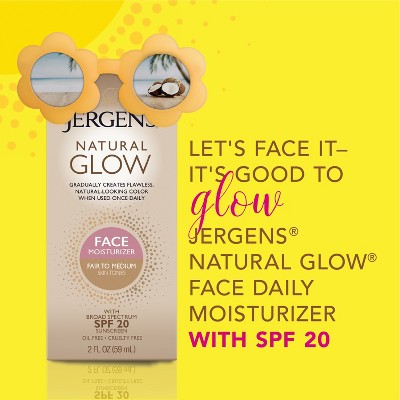 Jergens Natural Glow Face Moisturizer Self Tanner Daily Sunscreen - SPF 20 - 2 fl oz
