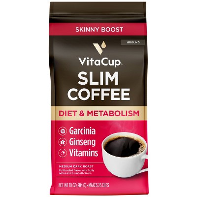 VitaCup Slim Ground Coffee (Diet & Metabolism) w/ Garcinia, Ginseng, & B Vitamins, Medium Roast - 10oz