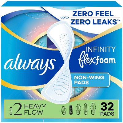 Always Infinity FlexFoam Pads without Wings - Super Absorbency - Unscented - Size 2 - 32ct