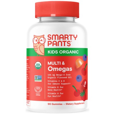 SmartyPants Organic Kids Multi & Vegetarian Omega 3 Gummy Vitamins with D3, C & B12 - 90 ct