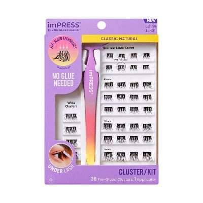 Impress Pre-Glued Lash Clusters Kit - Classic Natural False Eyelashes - 37ct