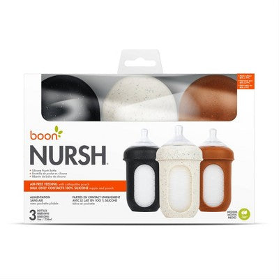 Boon Nursh Silicone Baby Bottles with Collapsible Silicone Pouch - 8 fl oz/3pk