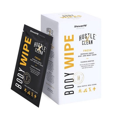 Hustle Clean Body Wipes 1pk/10pc: Hypoallergenic, Witch Hazel, Travel Size