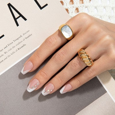 Impress French Tip Press-On Fake Nails Medium Coffin - Glimpse - 33ct